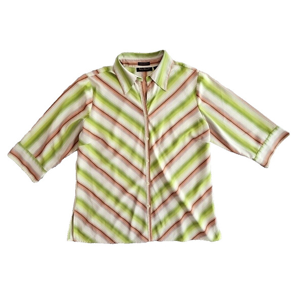 Ashley Stewart Stretch Shirt Women's 26W Stretch Green Chevron EUC AOP Orange - Picture 1 of 8